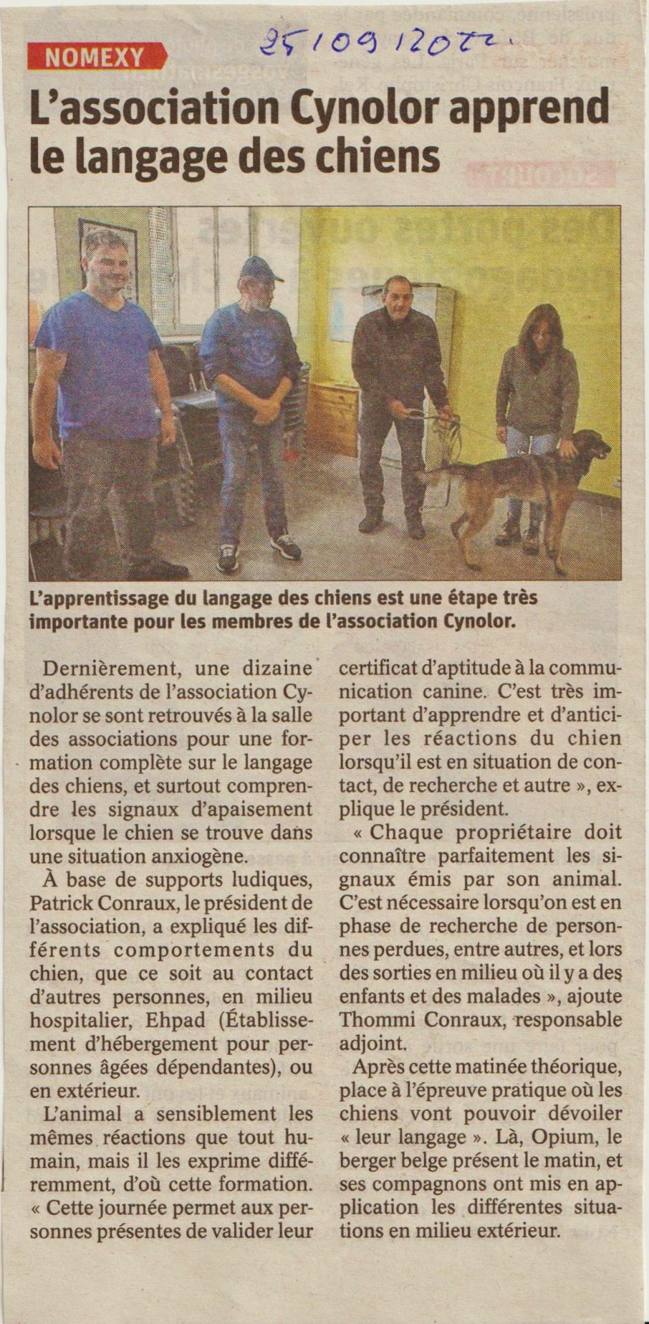 Article formation communication canine 25 septembre 2022 001